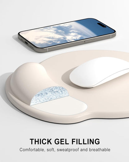 Ergonomic Mouse Pad with Wrist Rest, Comfortable Silicone Non-Slip Computer Pain Relief Gel Mouse Mat with Wrist Support for Gaming, Work, Office, Women & Men, Cute Pattern, Beige