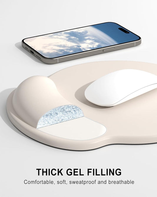 Ergonomic Mouse Pad with Wrist Rest, Comfortable Silicone Non-Slip Computer Pain Relief Gel Mouse Mat with Wrist Support for Gaming, Work, Office, Women & Men, Cute Pattern, Beige