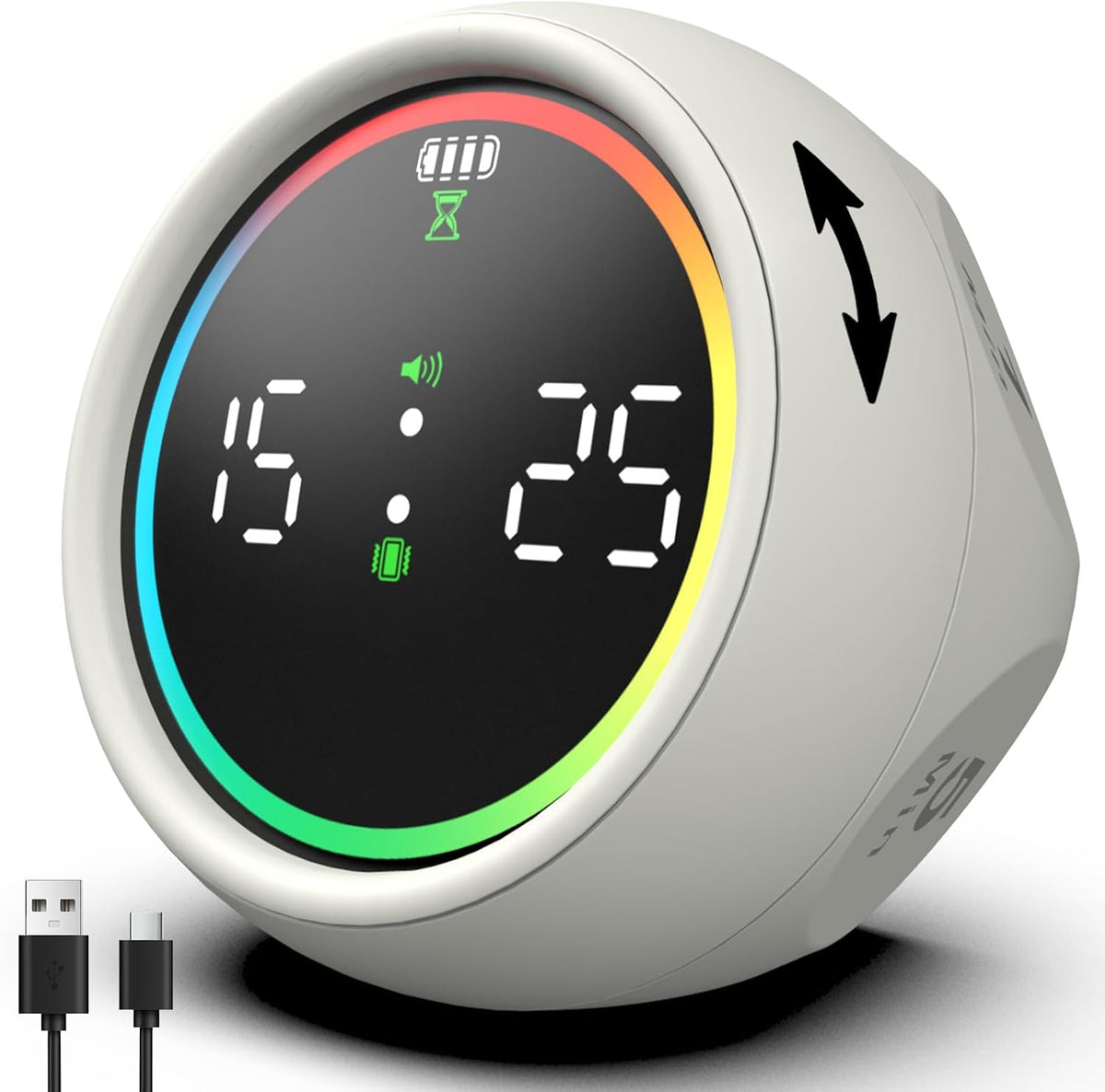 Pomodoro Timer Cube, Desk Timer for Productivity with 1, 5, 10 Min Preset Countdown, Stopwatch and Custom Countdown, for Kids, ADHD, Study, Work, Fitness, Cooking (White)