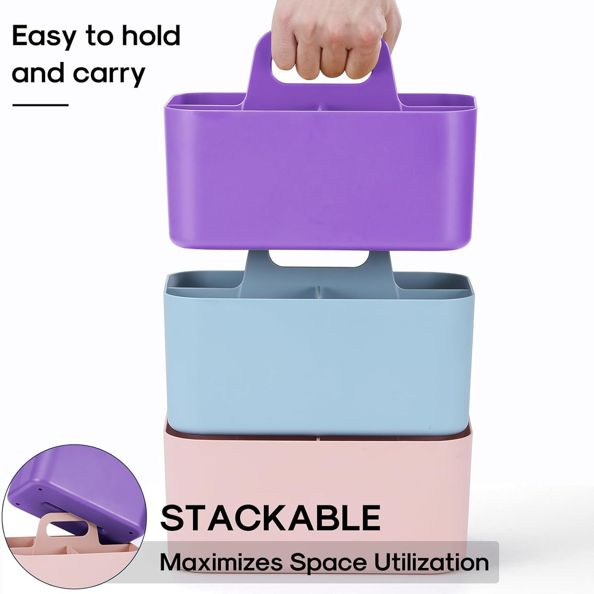 Multiuse Caddy Organizer with Handle, Portable Divided Plastic Tote Bin - Art Craft, Stationary Pen Marker Crayons, Makeup Hair Supplies Storage - Bathroom, Classroom, Dorm, Office, Desk Holder -Black