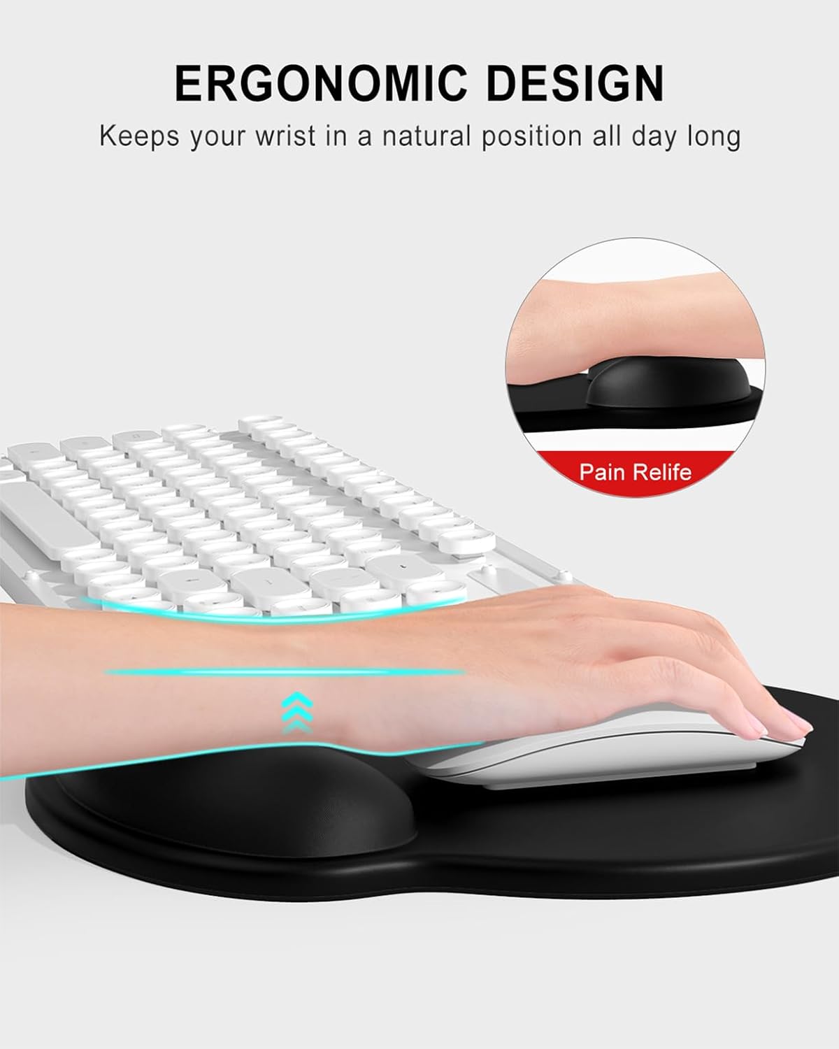 Ergonomic Mouse Pad with Wrist Rest, Comfortable Silicone Non-Slip Computer Pain Relief Gel Mouse Mat with Wrist Support for Gaming, Work, Office, Women & Men, Cute Pattern, Beige