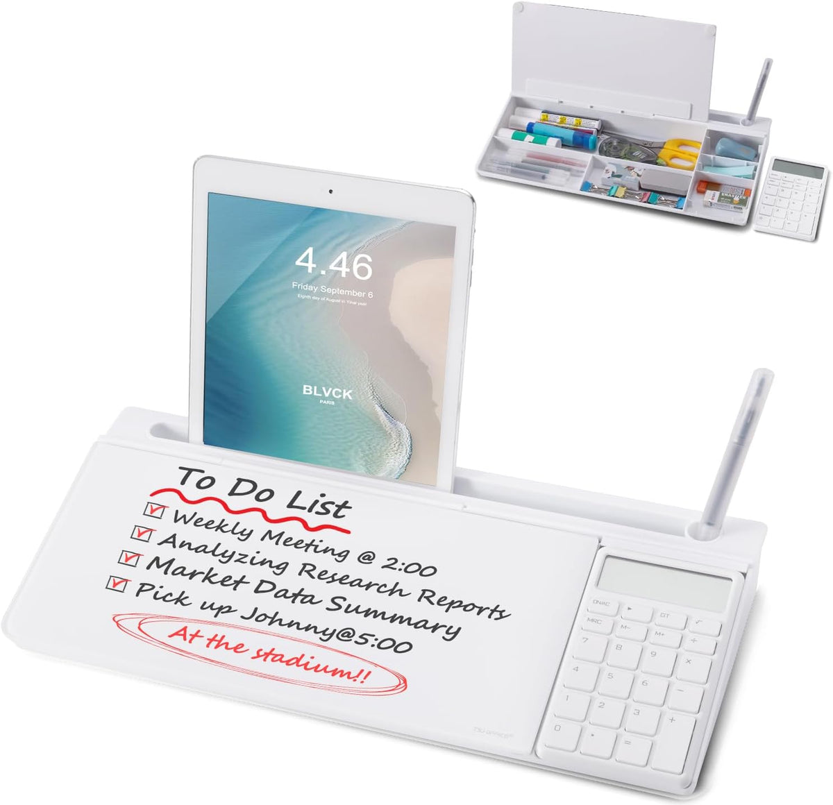 TSJ OFFICE Desktop Whiteboard Dry-Erase-Board - Computer Keyboard Stand White Board Surface Pad with Drawer, Desk Organizers with Accessories for Office, Home, School Supplies - Black