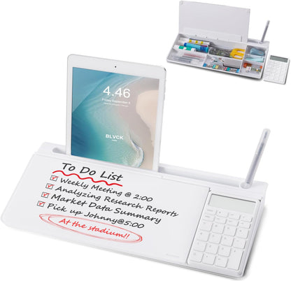 TSJ OFFICE Desktop Whiteboard Dry-Erase-Board - Computer Keyboard Stand White Board Surface Pad with Drawer, Desk Organizers with Accessories for Office, Home, School Supplies - Black