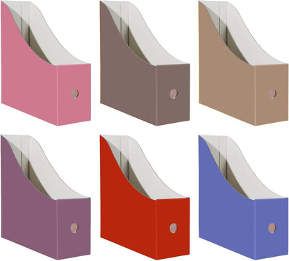 Limitliho Magazine File Folder Holder for Desk, Book Bins for Classroom Library,Office,Home, 10.6" H x 10.2" L x 3.5" W in Cardboard Paper Organizer (Six color, 6 Pack)