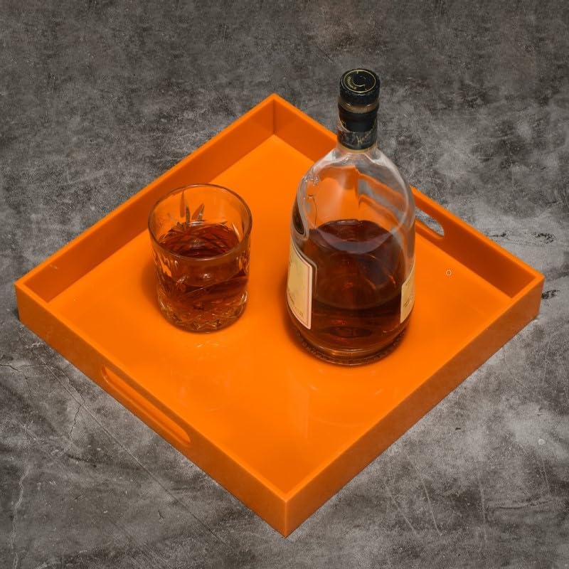 KEVLANG Glossy White Sturdy Acrylic Serving Tray with Handles-12x20 Inch-Serving Coffee Appetizer Breakfast-Kitchen Countertop Makeup Drawer Organizer-Vanity Table Ottoman Decorative Tray