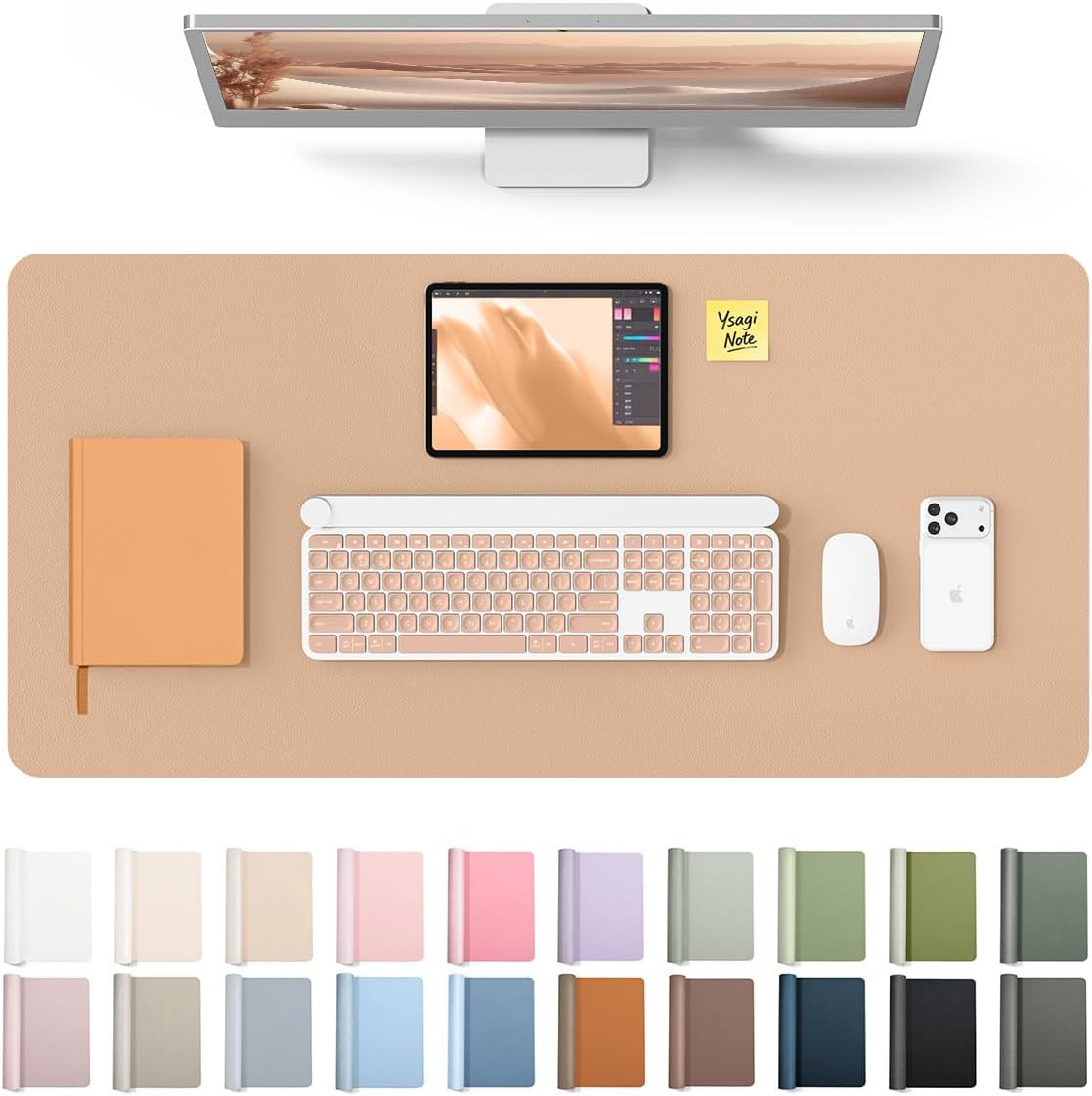 YSAGi Leather Desk Pad Protector, Office Desk Mat, Large Mouse Pad, Non-Slip PU Leather Desk Blotter, Waterproof Laptop Desk Writing Pad for Office and Home (23.6" x 13.8", Eggshell) - Colors B