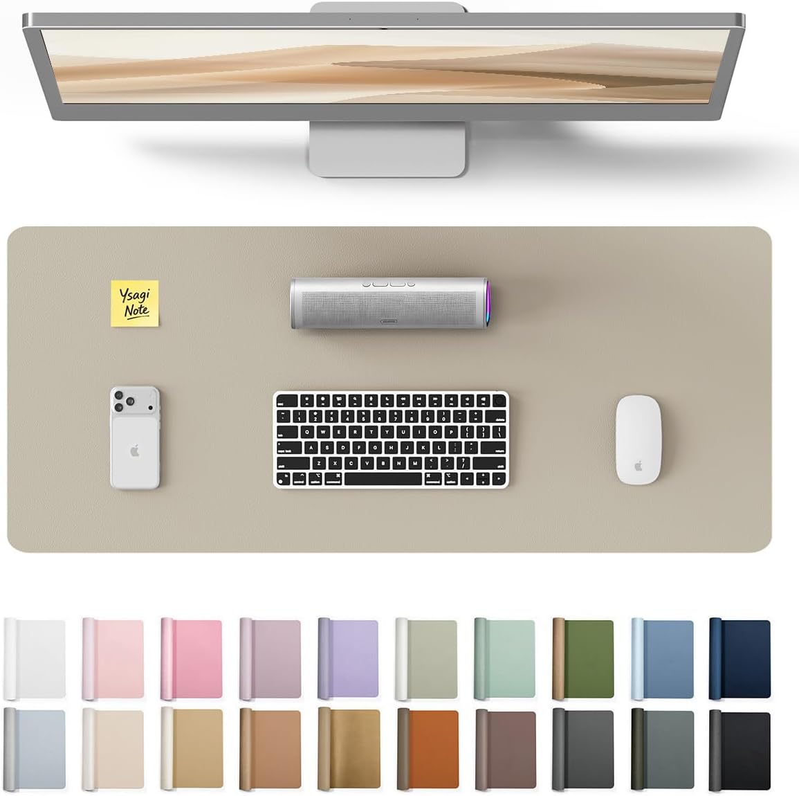 YSAGi Leather Desk Pad Protector, Office Desk Mat, Large Mouse Pad, Non-Slip PU Leather Desk Blotter, Waterproof Laptop Desk Writing Pad for Office and Home (23.6" x 13.8", Eggshell) - Colors A
