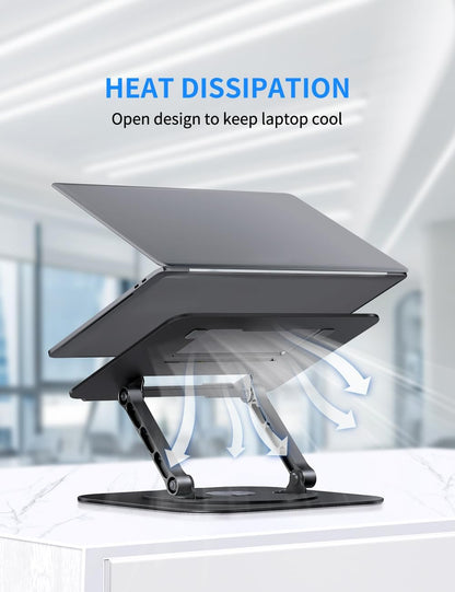 AOEVI Adjustable Computer Stand with 360 Rotating Base, Ergonimic Foldable Laptop Riser for Desk Compatible with MacBook Pro/Air Notebook up to 16 Inches, Silver