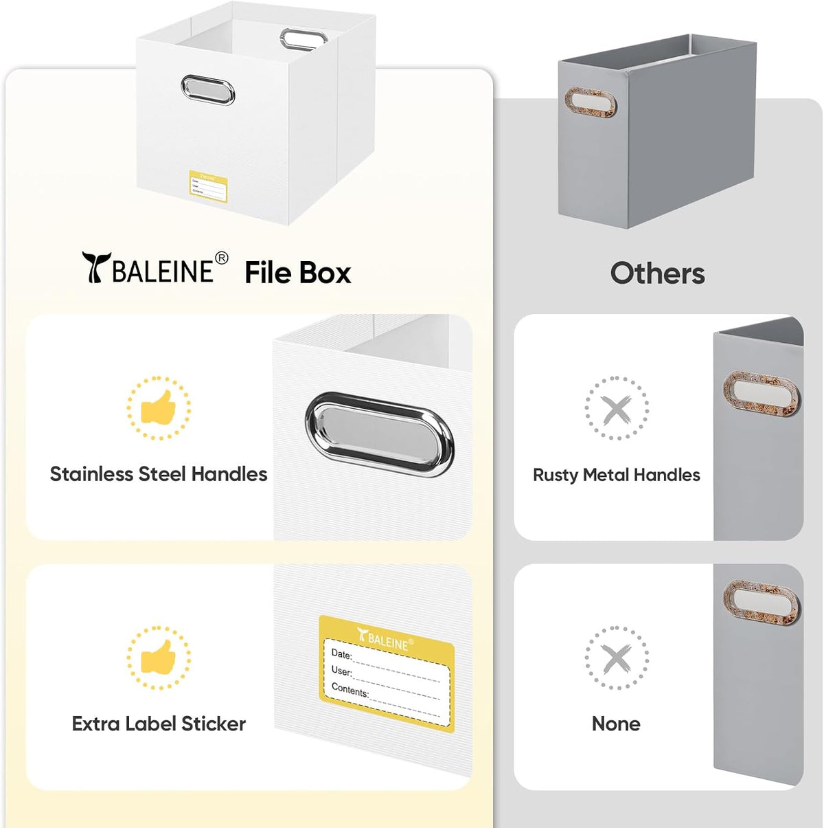 BALEINE File Organizer Box, Cardboard File Folder Organizer with Handle for Letter Size, Portable Collapsible Hanging Filing Box for Home Office Document Storage (2 Pack, Black)