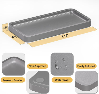 Small Bathroom Vanity Tray for Countertop Makeup Perfume Jewelry Decor Candle Keys, Small Black Kitchen Tray for Soap Dispenser Spice Bamboo Toilet Tray 7.9" L x 4" W x 0.79" H