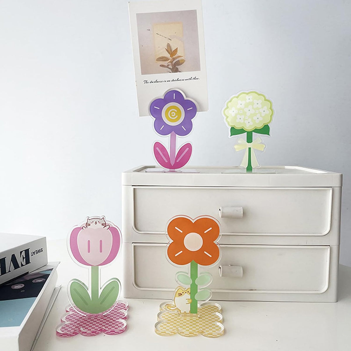 6 pcs Cute Flower Table Card Memo Holder Stand, Table Photo Display Clip Stand for Monmory Photo Picture Memo Cards Paper Note Postcards Wedding Number Card Display