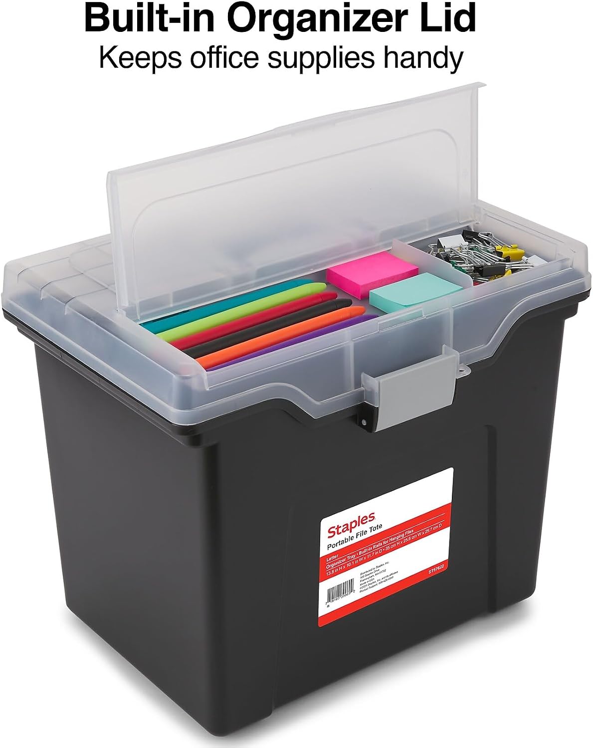 Hanging File Folder Box, Storage Bin Organizer, Snap Lid, Clear