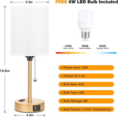 Dicoool Bedside Table Lamp for Bedroom - Small Desk Lamp with USB Ports