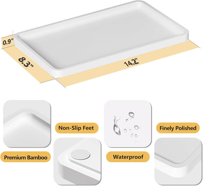 Small Bathroom Vanity Tray for Countertop Makeup Perfume Jewelry Decor Candle Keys, Small Black Kitchen Tray for Soap Dispenser Spice Bamboo Toilet Tray 7.9" L x 4" W x 0.79" H