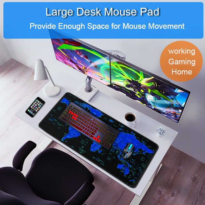 Large Gaming Mouse Pad, 31.5x15.7 inch Large Extended Computer Keyboard Mouse Mat, Water Resist Non-Slip Mousepad Rubber Base Long XXL Desk Mouse Pad for Work & Gaming, Office & Home, Black