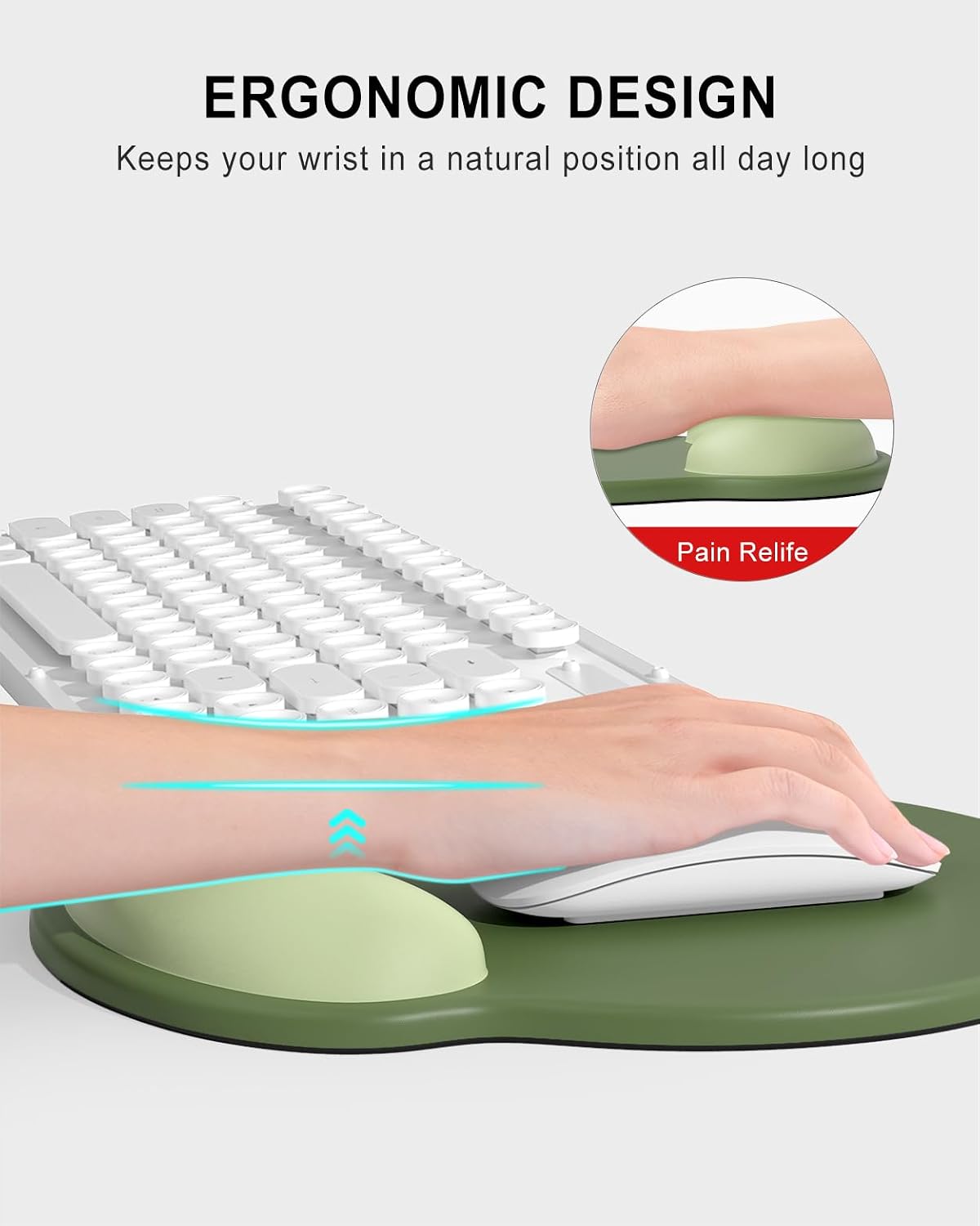 Ergonomic Mouse Pad with Wrist Rest, Comfortable Silicone Non-Slip Computer Pain Relief Gel Mouse Mat with Wrist Support for Gaming, Work, Office, Women & Men, Cute Pattern, Beige