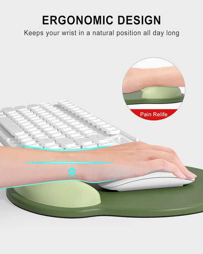 Ergonomic Mouse Pad with Wrist Rest, Comfortable Silicone Non-Slip Computer Pain Relief Gel Mouse Mat with Wrist Support for Gaming, Work, Office, Women & Men, Cute Pattern, Beige