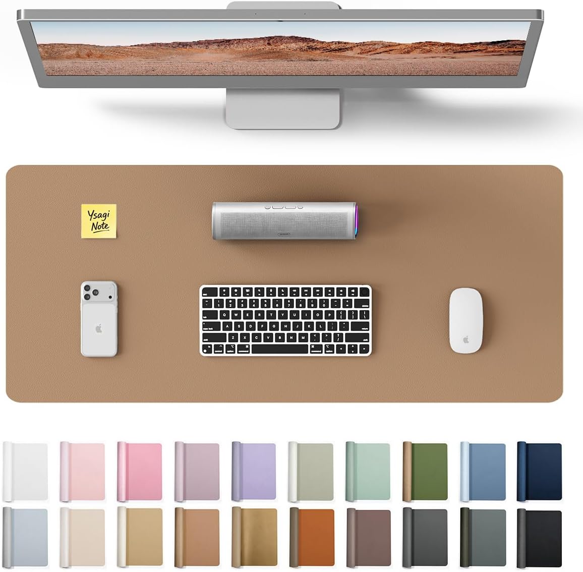 YSAGi Leather Desk Pad Protector, Office Desk Mat, Large Mouse Pad, Non-Slip PU Leather Desk Blotter, Waterproof Laptop Desk Writing Pad for Office and Home (23.6" x 13.8", Eggshell) - Colors A