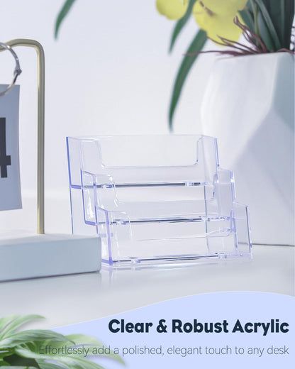 Uniclife Acrylic Business Card Holder for Desk 1 Slot Clear Business Card Display Stand for Men & Women Desktop Business Card Organizer Card Stand for Office Home Exhibition, 60 Card Capacity