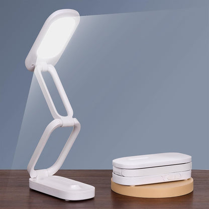 Foldable LED Desk Lamp, Rechargeable Battery Operated Portable Light with 3 Brightness Levels, 180° Adjustable Eye-Caring Mini Lamp for Home Office, Reading & Travel (White)