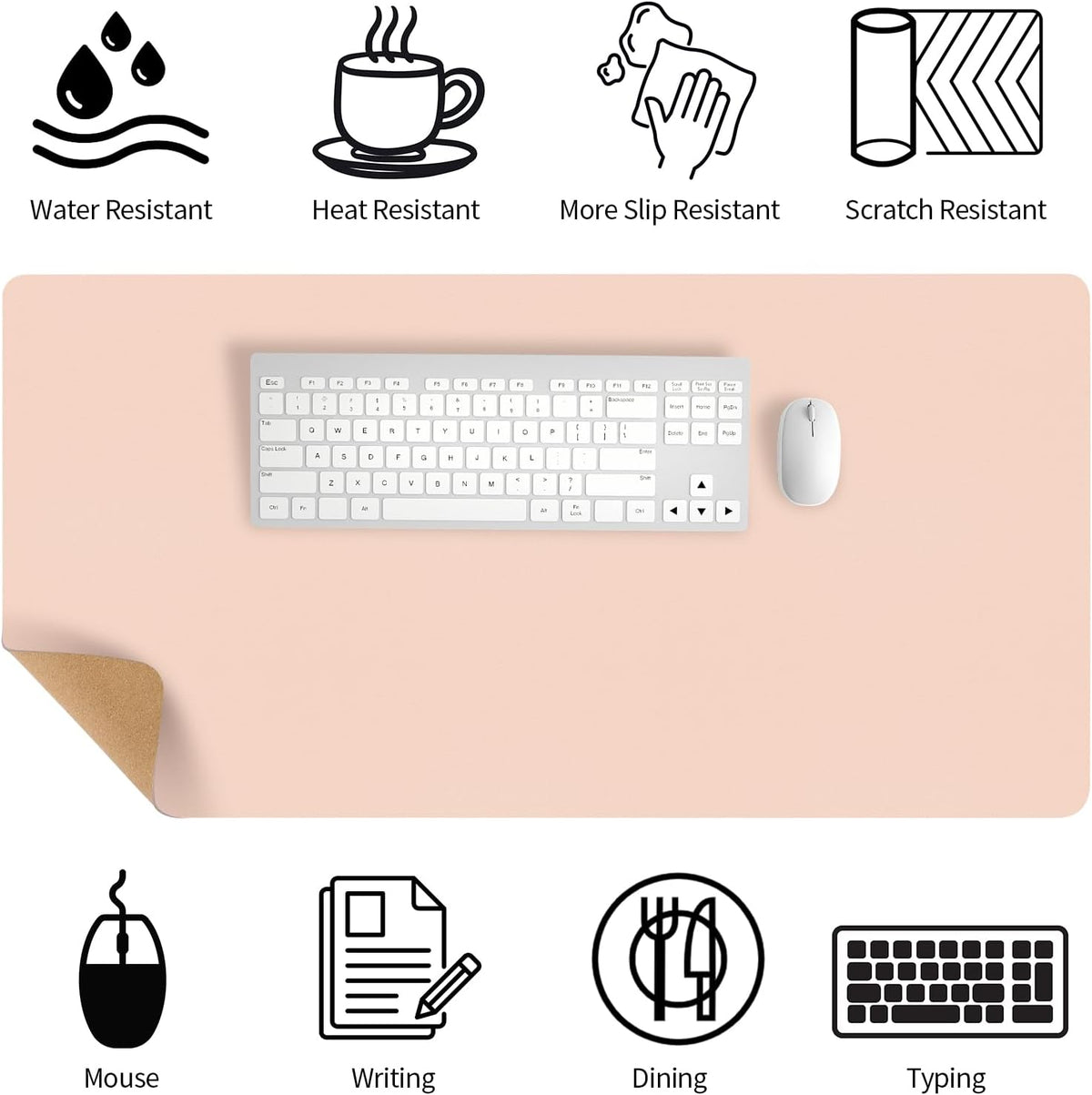Bloss Leather Desk Pad and Keyboard Wrist Rest, Large Mouse Pad + Keyboard Pad+Mouse Wrist Support, Non-Slip Desk Mat Protector for Office, Home(31.5×15.7 Inches,Beige) - Colors A