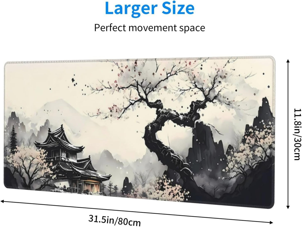 Japanese Mouse Pad, Large Japanese Desk Mat, XL Anime Gaming Keyboard Mat, Non-Slip Rubber Base, Big Extended Desk Protector for Home Office, 31.5”x11.8”