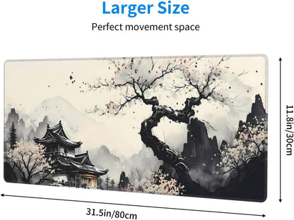 Japanese Mouse Pad, Large Japanese Desk Mat, XL Anime Gaming Keyboard Mat, Non-Slip Rubber Base, Big Extended Desk Protector for Home Office, 31.5”x11.8”