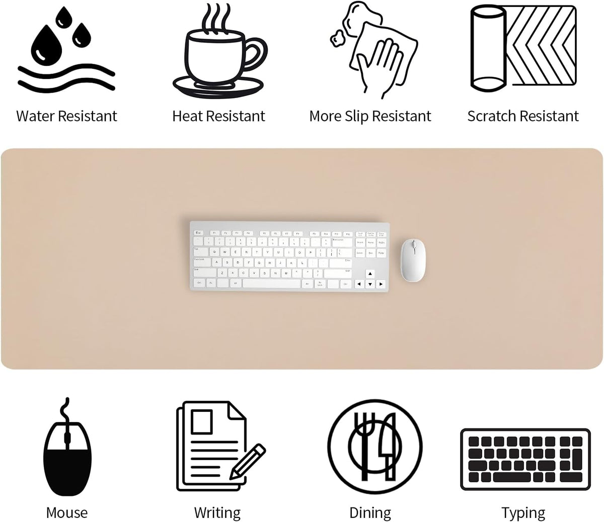 Bloss Leather Desk Pad and Keyboard Wrist Rest, Large Mouse Pad + Keyboard Pad+Mouse Wrist Support, Non-Slip Desk Mat Protector for Office, Home(31.5×15.7 Inches,Beige) - Colors A