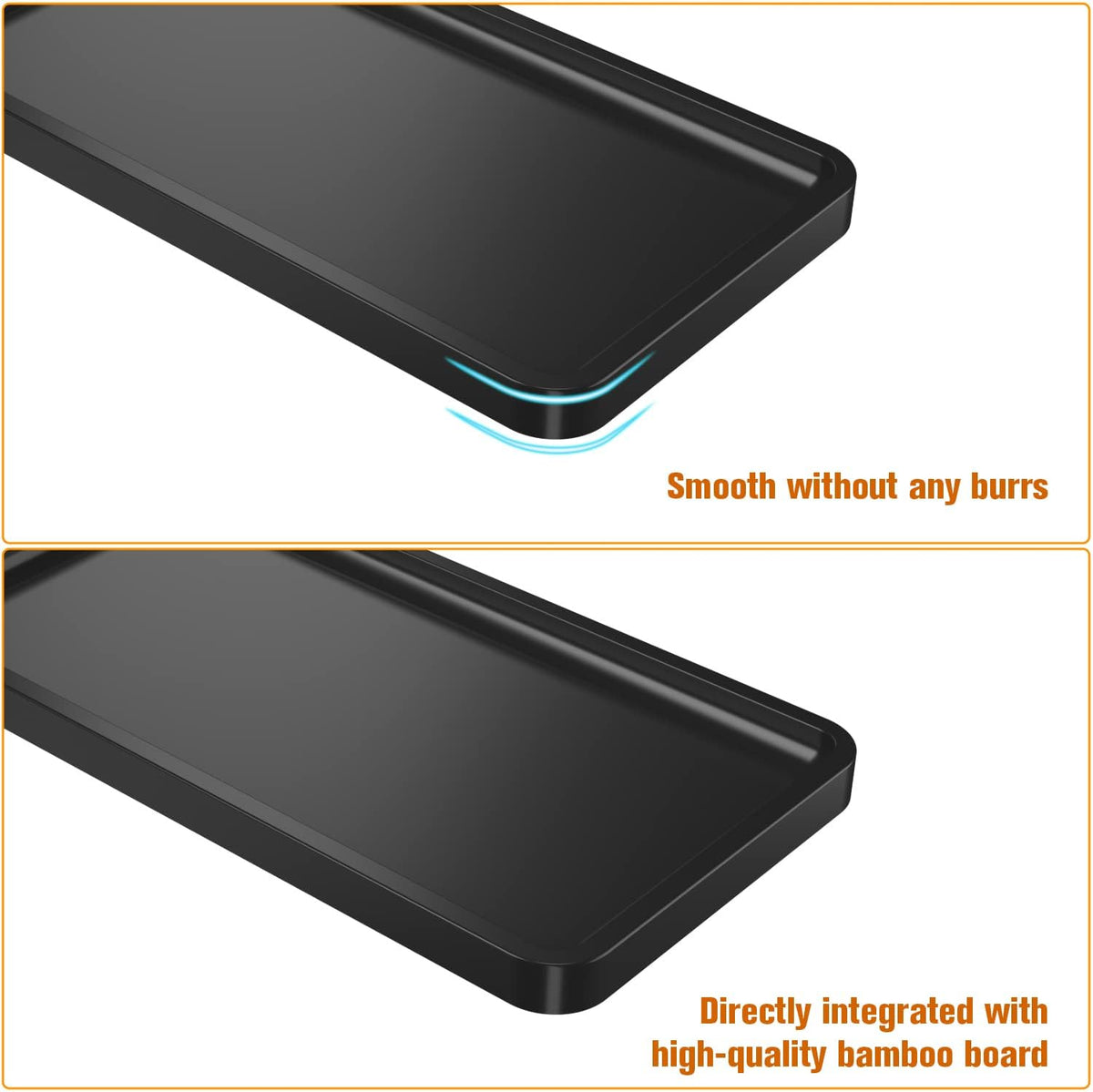 Small Bathroom Vanity Tray for Countertop Makeup Perfume Jewelry Decor Candle Keys, Small Black Kitchen Tray for Soap Dispenser Spice Bamboo Toilet Tray 7.9" L x 4" W x 0.79" H
