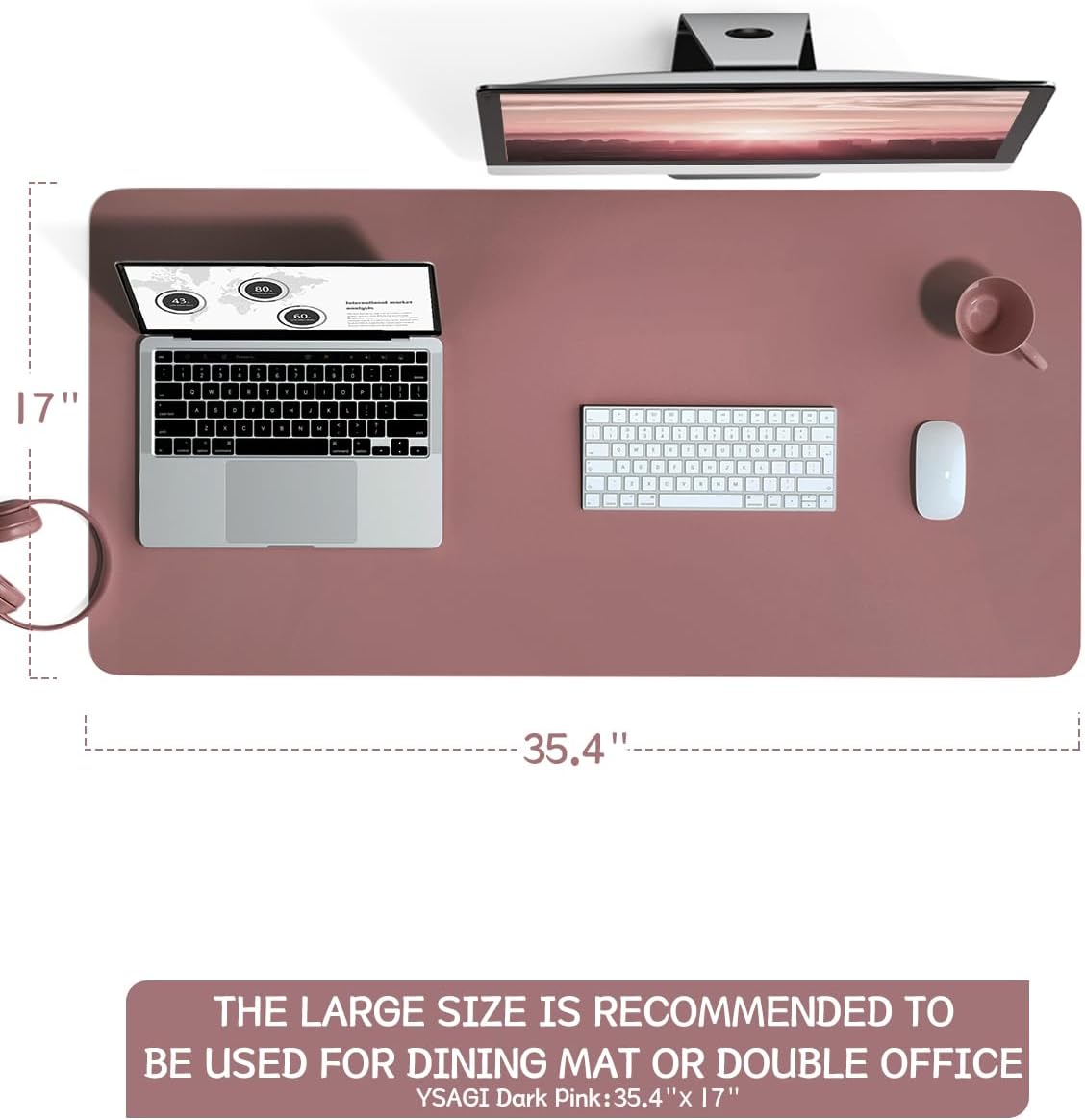 YSAGi Non-Slip Leather Desk Pad, Waterproof Laptop Computer Desk Keyboard Mat, Table Protector Blotter Mat, Large Mouse Pad for Office/Work/Home/Decor(Dark Brown, 31.5" x 15.7")