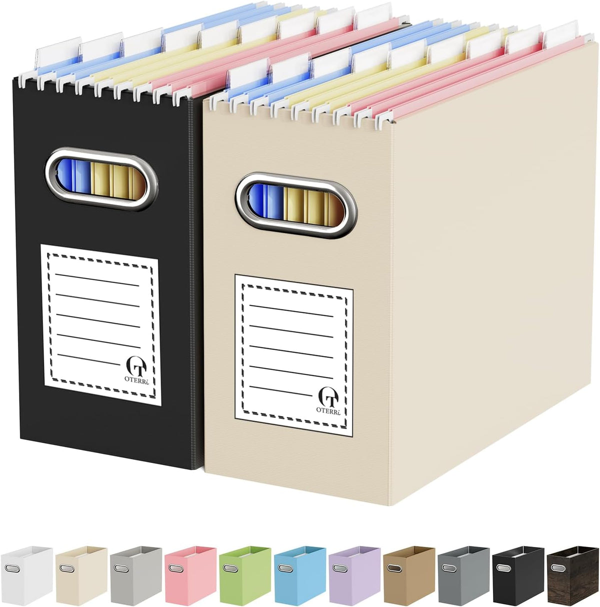 Oterri File Organizer Box, Portable Collapsible Cardboard File Folder Organizer with Handle for Letter Size Hanging Files, Document Storage Box for Home Office & Classroom (Pink)