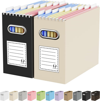 Oterri File Organizer Box, Portable Collapsible Cardboard File Folder Organizer with Handle for Letter Size Hanging Files, Document Storage Box for Home Office & Classroom (Pink)