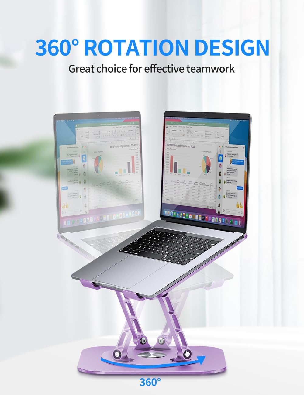 AOEVI Adjustable Computer Stand with 360 Rotating Base, Ergonimic Foldable Laptop Riser for Desk Compatible with MacBook Pro/Air Notebook up to 16 Inches, Silver