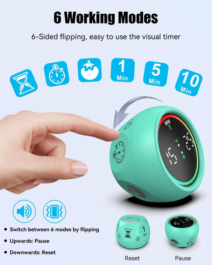 Pomodoro Timer Cube, Desk Timer for Productivity with 1, 5, 10 Min Preset Countdown, Stopwatch and Custom Countdown, for Kids, ADHD, Study, Work, Fitness, Cooking (White)
