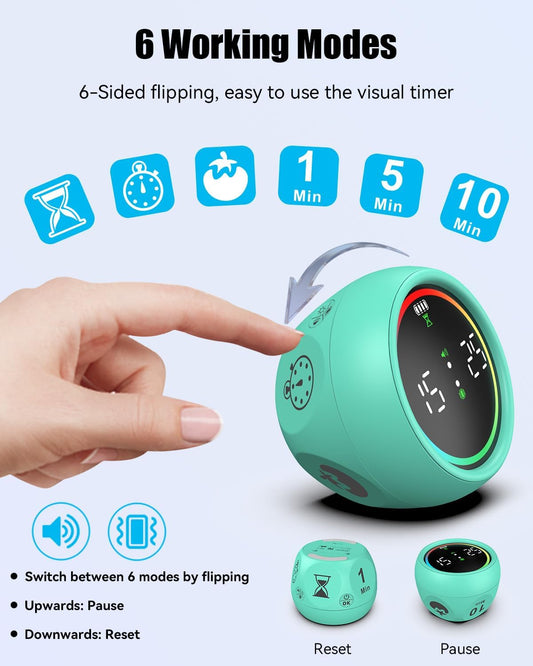 Pomodoro Timer Cube, Desk Timer for Productivity with 1, 5, 10 Min Preset Countdown, Stopwatch and Custom Countdown, for Kids, ADHD, Study, Work, Fitness, Cooking (White)
