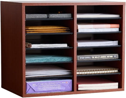 Safco 9422GR Wood Adjustable Literature & Paper Organizer, 16 Adjustable Compratment, Stackable Durable Construction, Home, Office, Mailroom, Classroom Mailbox , Gray