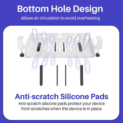 No Drill Under Desk Laptop Mount, Metal Under Desk Storage Shelf with Cable Management, Laptop Storage Tray for MacBook, Keyboard, Mac Mini, Anti-Scratch Silicone, Fits Office, Gaming, Workstations