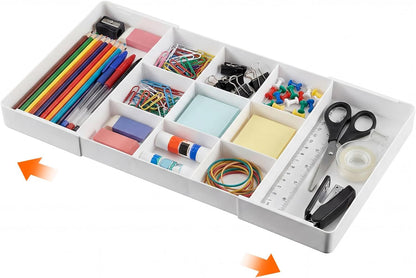 Briwooody 1 Pcs Large Expandable Acrylic Drawer Organizers, Grid Adjustable Drawer, Dividers Organizer for Desk, Makeup, Jewelry, Office, Kitchen Supplies (Clear,11 Compartments)