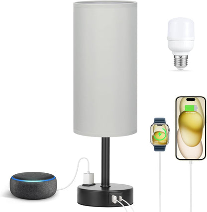 Fenmzee Bedside Table Lamp for Bedroom - Dimmable Touch, USB A+C, AC Outlet