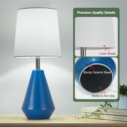 Small Bedside Table Lamp for Bedroom - Reading Desk Lamp with 3 Color Temperatures，15.5" Nightstand Ceramic Lamp with Fabric Shade for Kids Room,Living Room,Dorm,Home Office (Green)