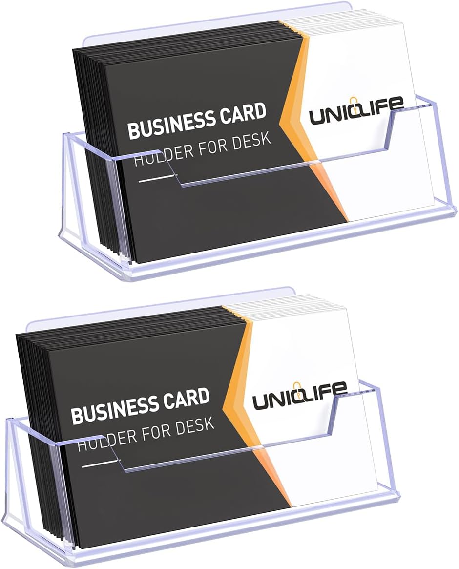 Uniclife Acrylic Business Card Holder for Desk 1 Slot Clear Business Card Display Stand for Men & Women Desktop Business Card Organizer Card Stand for Office Home Exhibition, 60 Card Capacity