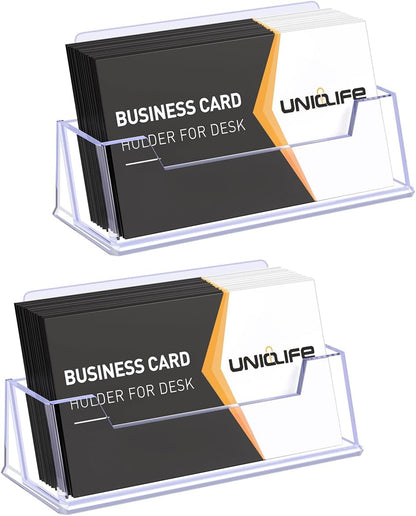 Uniclife Acrylic Business Card Holder for Desk 1 Slot Clear Business Card Display Stand for Men & Women Desktop Business Card Organizer Card Stand for Office Home Exhibition, 60 Card Capacity