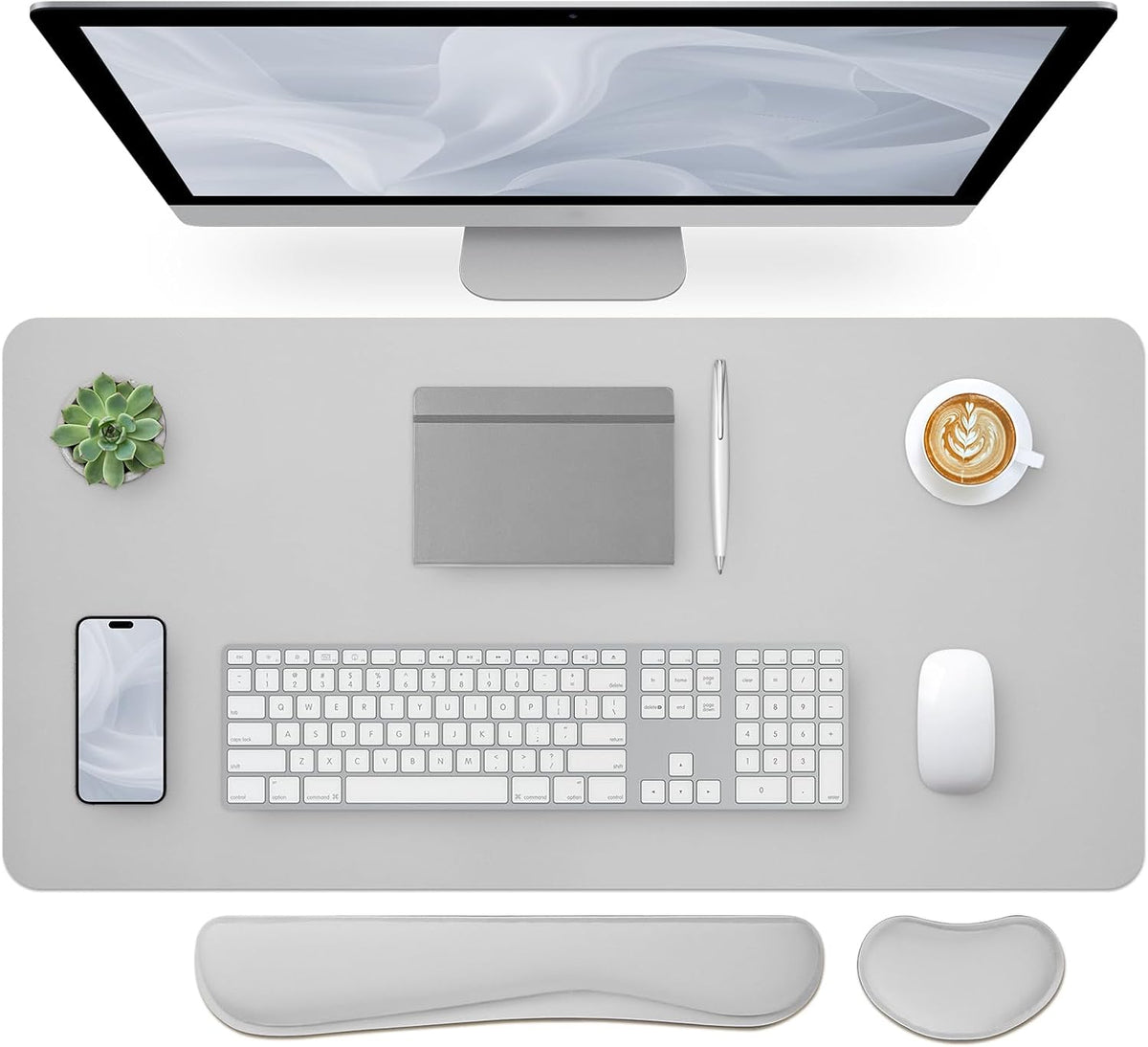 Bloss Leather Desk Pad and Keyboard Wrist Rest, Large Mouse Pad + Keyboard Pad+Mouse Wrist Support, Non-Slip Desk Mat Protector for Office, Home(31.5×15.7 Inches,Beige) - Colors B