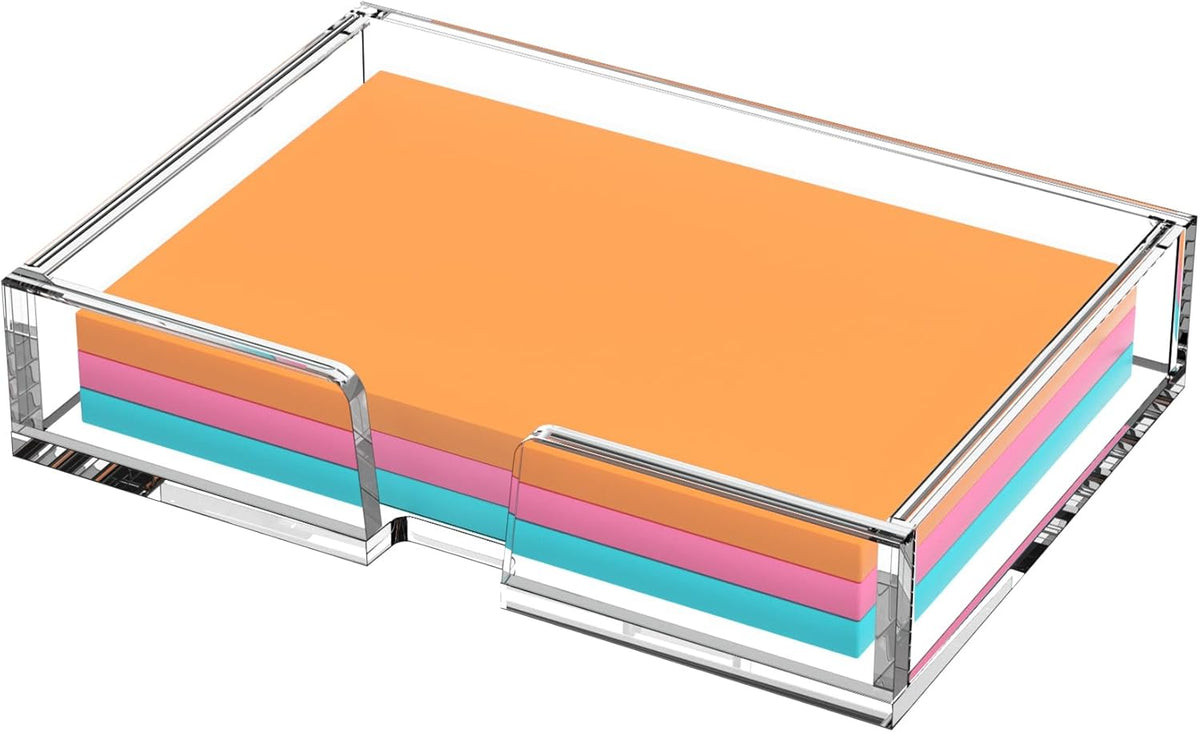 BEEGO Sticky Note Organizer - 4x6 in Crystal Clear Acrylic Notepad Holder & Dispenser for Dorm Room Office Desk Organization