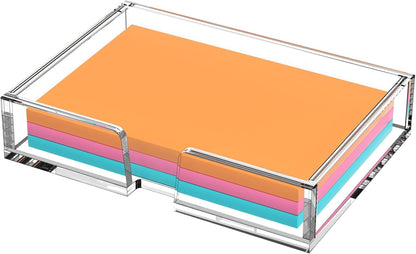 BEEGO Sticky Note Organizer - 4x6 in Crystal Clear Acrylic Notepad Holder & Dispenser for Dorm Room Office Desk Organization