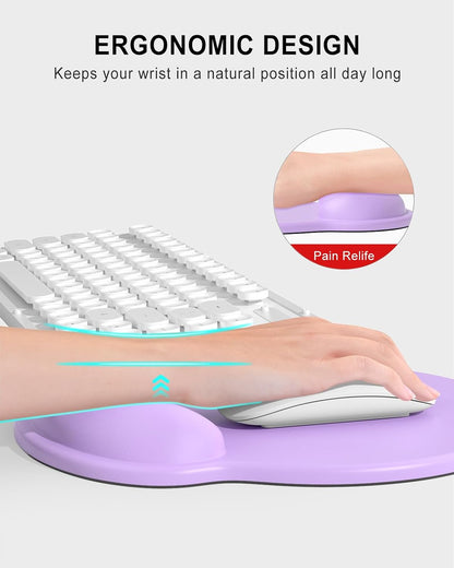 Ergonomic Mouse Pad with Wrist Rest, Comfortable Silicone Non-Slip Computer Pain Relief Gel Mouse Mat with Wrist Support for Gaming, Work, Office, Women & Men, Cute Pattern, Beige