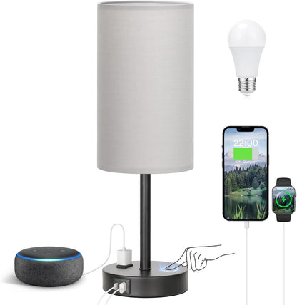 Fenmzee Bedside Table Lamp for Bedroom - Dimmable Touch, USB A+C, AC Outlet