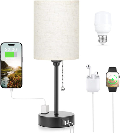Dicoool Bedside Table Lamp for Bedroom - Small Desk Lamp with USB Ports