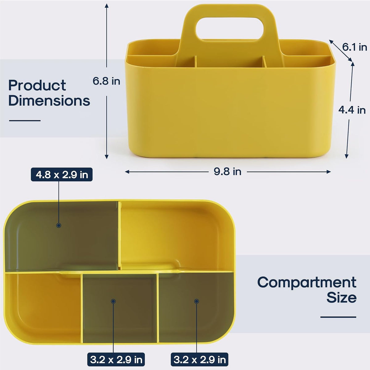 Multiuse Caddy Organizer with Handle, Portable Divided Plastic Tote Bin - Art Craft, Stationary Pen Marker Crayons, Makeup Hair Supplies Storage - Bathroom, Classroom, Dorm, Office, Desk Holder -Black