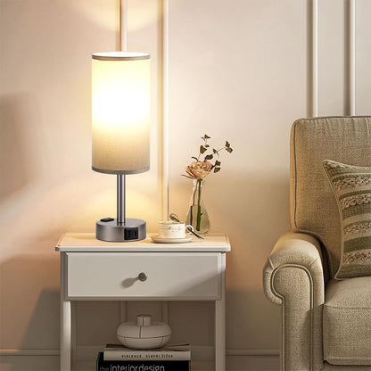 Fenmzee Bedside Table Lamp for Bedroom - Dimmable Touch, USB A+C, AC Outlet